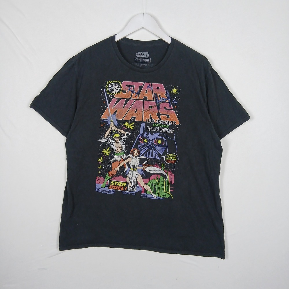 Star Wars Mad Engine Comic Book Graphic T-Shirt Black XL Star Duel Luke Leia